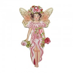 Wooden Pendant Fairy w/ Rose Flowers 44x80mm