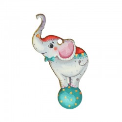 Wooden Pendant Elephant w/ Ball & Bow 37x72mm