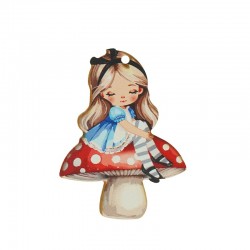 Wooden Pendant Girl w/ Mushroom 52x71mm