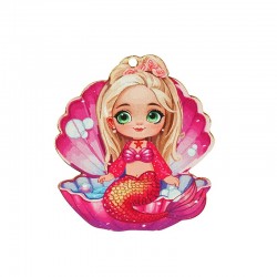 Wooden Pendant Shell w/ Mermaid & Star 63x69mm