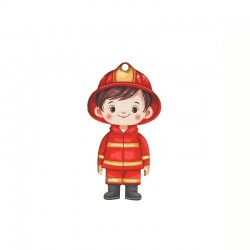 Wooden Pendant Boy Fireman 38x72mm
