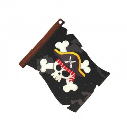 Wooden Pendant Pirate Flag w/ Skull & Hat 70x59mm