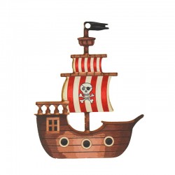 Wooden Pendant Pirate Boat w/ Skull 70x88mm