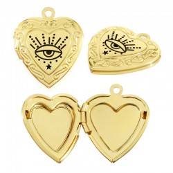 Brass Charm Heart Openable w/ Evil Eye 19mm
