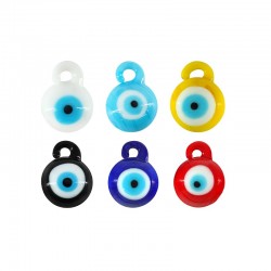 Glass Charm Round w/ Evil Eye 14mm