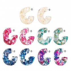 Resin Earring Hoop w/ Shell Chips 32x36mm