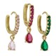 Brass Earring Hoop Drop with Zircon 14x21mm