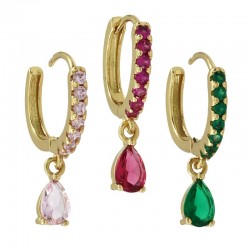 Brass Earring Hoop Drop w/ Zircon 14x21mm