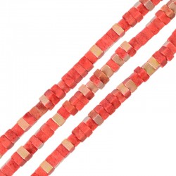 Howlite Bead Square Light Red 3mm/2mm (Ø0.9mm) (~235pcs)