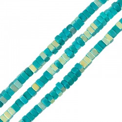 Howlite Bead Square Petrol 3mm/2mm (Ø0.9mm) (~235pcs)