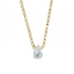 Brass Necklace w/ Drop & Zircon (7x9mm) 45cm & 76mm