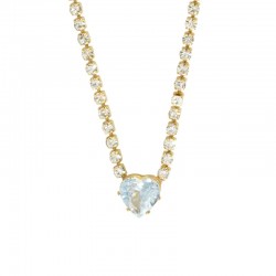 Brass Necklace w/ Heart & Zircon (8mm) 45cm & 76mm