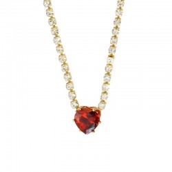 Brass Necklace w/ Heart & Zircon (8mm) 45cm & 76mm