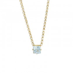 Brass Necklace w/ Square & Zircon (8mm) 45cm & 76mm