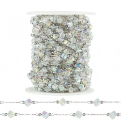 Stainless Steel 304 Silver Chain w/ Glass Cubes 4mm (20mtr)