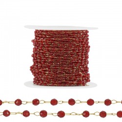 Stainless Steel 304 Chain w/ Red Glass Beads 2mm (20mtr)