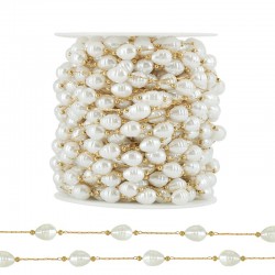 Stainless Steel 304 Chain w/ Oval Pearls 7.3x10mm (20mtr)