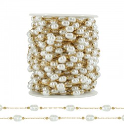 Stainless Steel 304 Chain w/ Oval Pearls 6x8mm (20mtr)