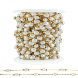 Stainless Steel 304 Chain w/ Oval Pearls 4x6mm (20mtr)