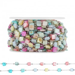Stainless Steel 304 Chain w/ Shell Square Beads 6mm (20mtr)