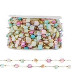 Chaîne en Acier Inoxydable 304 avec Perles Carrées en Coquillage 6 mm (20 m)