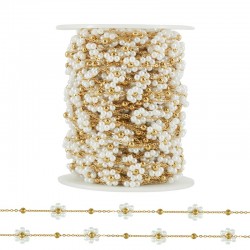 Catena in Acciaio Inossidabile 304 con Fiori e Perle 10 mm (20 m)