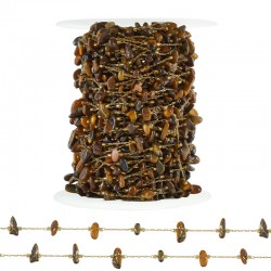 Stainless Steel 304 Chain w/ Tiger Eye Beads (~4-8mm)(20mtr)