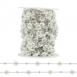 Catena in Acciaio Inossidabile 304 con Fiori e Perle 10 mm (20 m)