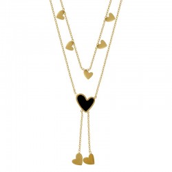 Stainless Steel 304 Necklace w/ Black Heart & Clasp 400mm