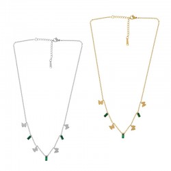 Stainless Steel 304 Necklace w/ Butterfly Green Strass 400mm