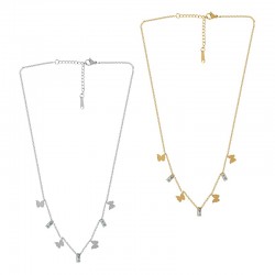 Collier en acier Inoxydable 304 avec papillon et strass 40 cm