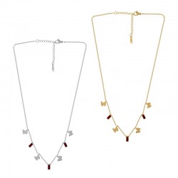 Collier en Acier Inoxydable 304 avec Papillon et Strass Rouge 40 cm