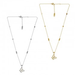 Stainless Steel 304 Necklace w/ White Butterfly &Clasp 400mm