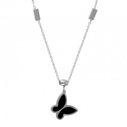 Stainless Steel 304 Necklace w/ Black Butterfly &Clasp 400mm