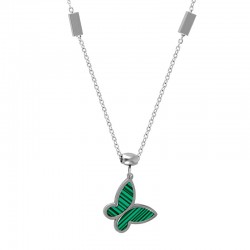 Stainless Steel 304 Necklace w/ Green Butterfly &Clasp 400mm