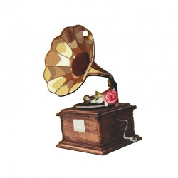 Wooden Pendant Phonograph w/ Flower 52x80mm