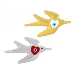 Zamak Connector Swallow w/ Heart Evile Eye & Enamel 20x14mm