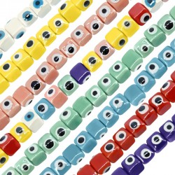 Porcelain Bead Cube w/ Evil Eye & Enamel 6mm (Ø~1.5mm)