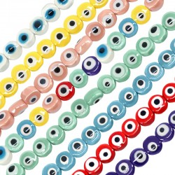 Porcelain Bead Round Flat w/ Evil Eye & Enamel 8mm (Ø1mm)