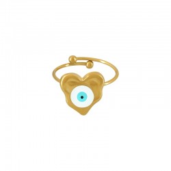 Stainless Steel 304 Ring Heart w/ Evil Eye & Enamel 13mm