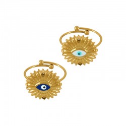 Stainless Steel 304 Ring w/ Evil Eye Enamel & 2 Holes 16mm