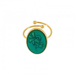Stainless Steel 304 Ring Oval w/ Flower & Enamel 14x20mm