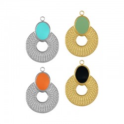 Stainless Steel 304 Charm Round w/ Drop & Enamel 17x21mm