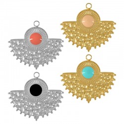 Stainless Steel 304 Charm Hemicycle Fan w/ Enamel 22x17mm