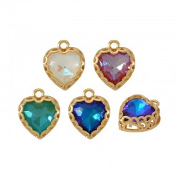 Brass Charm Setting w/ Glass Heart 12mm