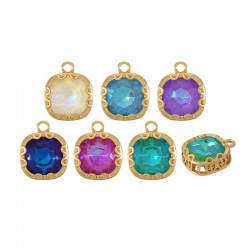Brass Charm Setting w/ Glass Square 12mm