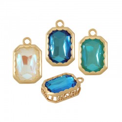 Brass Charm Setting w/ Glass Rectangle 13x16mm