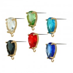 Brass Earring Drop w/ Glass Stone & Loop 11x14mm