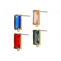 Brass Earring Rectangle w/ Glass Stone & Hoop 9x16mm