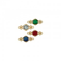 Brass Connector Rhombus Setting w/ Glass Stone 11x6.5mm